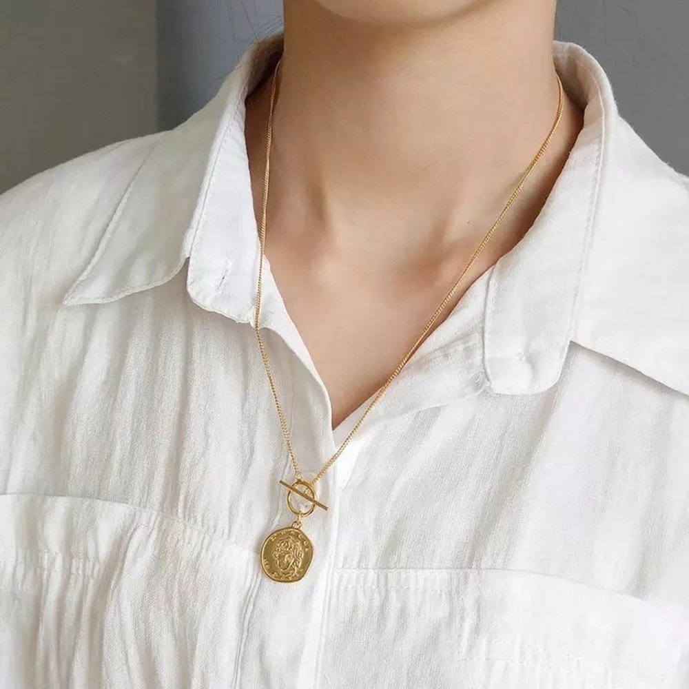 Handmade gold Coin medallion - Sterling silver, non tarnish, hypoallergenic